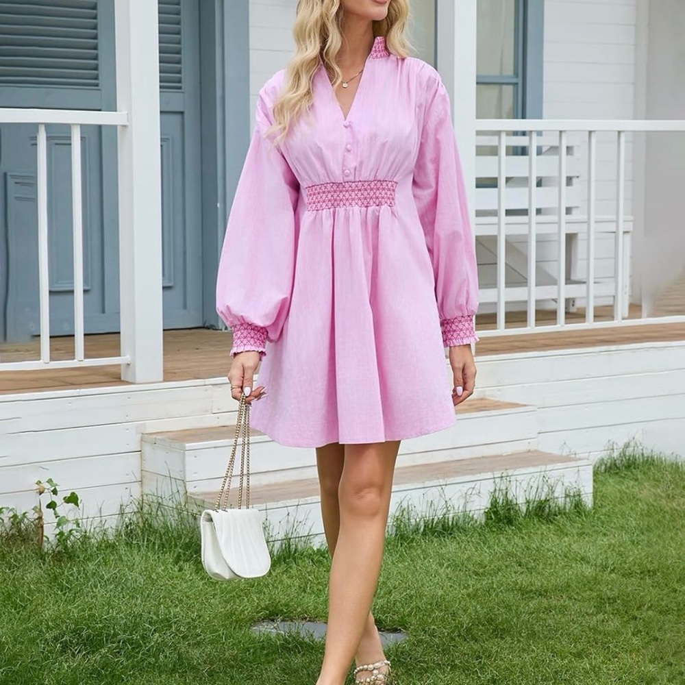Elegant Pink Women's Spring Dress Size Sm| NWT| Embroidery| Cotton/ Linen Blend
